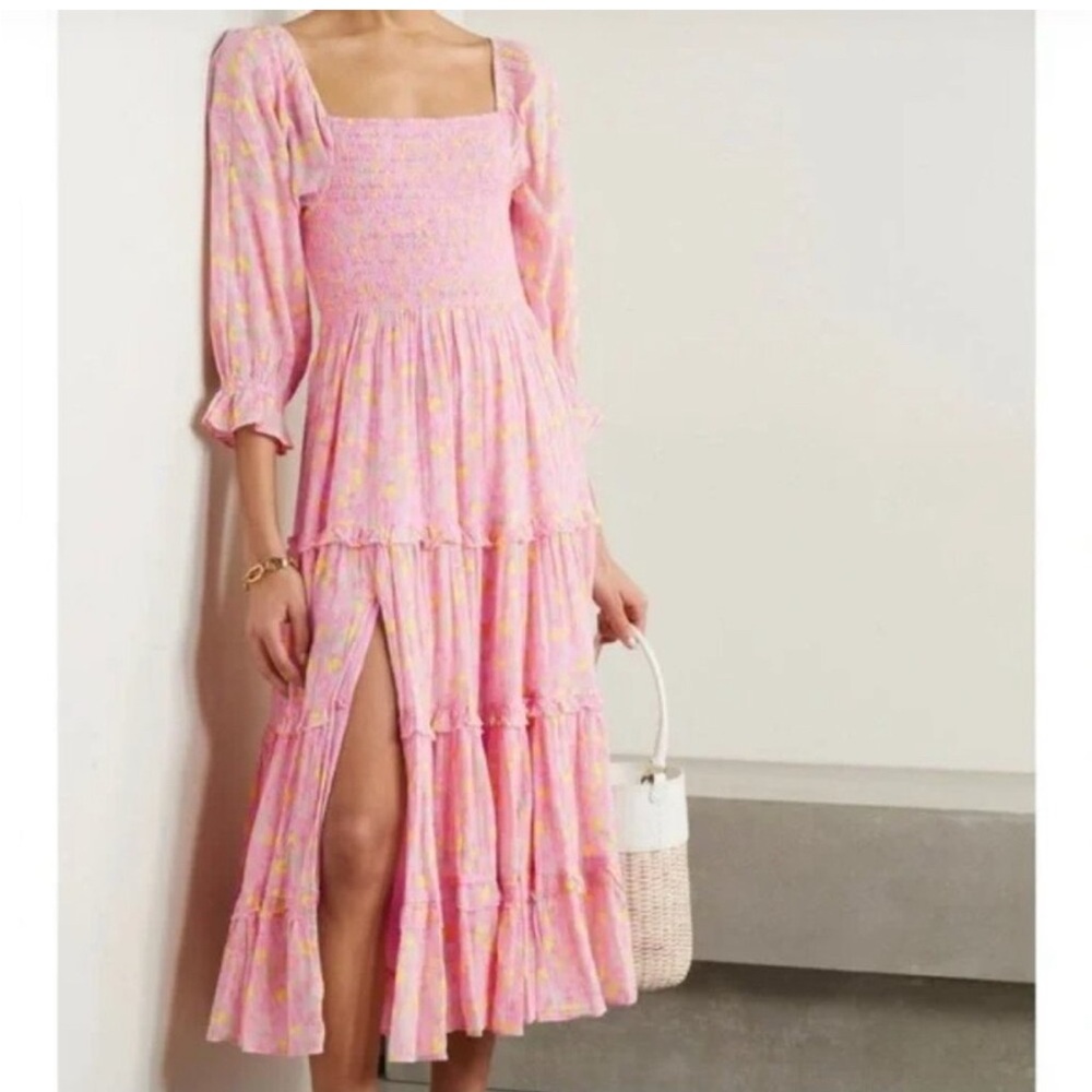 LoveShackFancy Pink Smocked Sundress with Bishop Sleeves